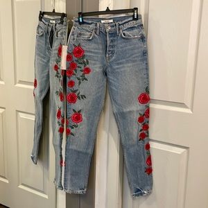 GRLFRND The Karolyn’s High Waist Boho Embroidered Jeans 25 NWT